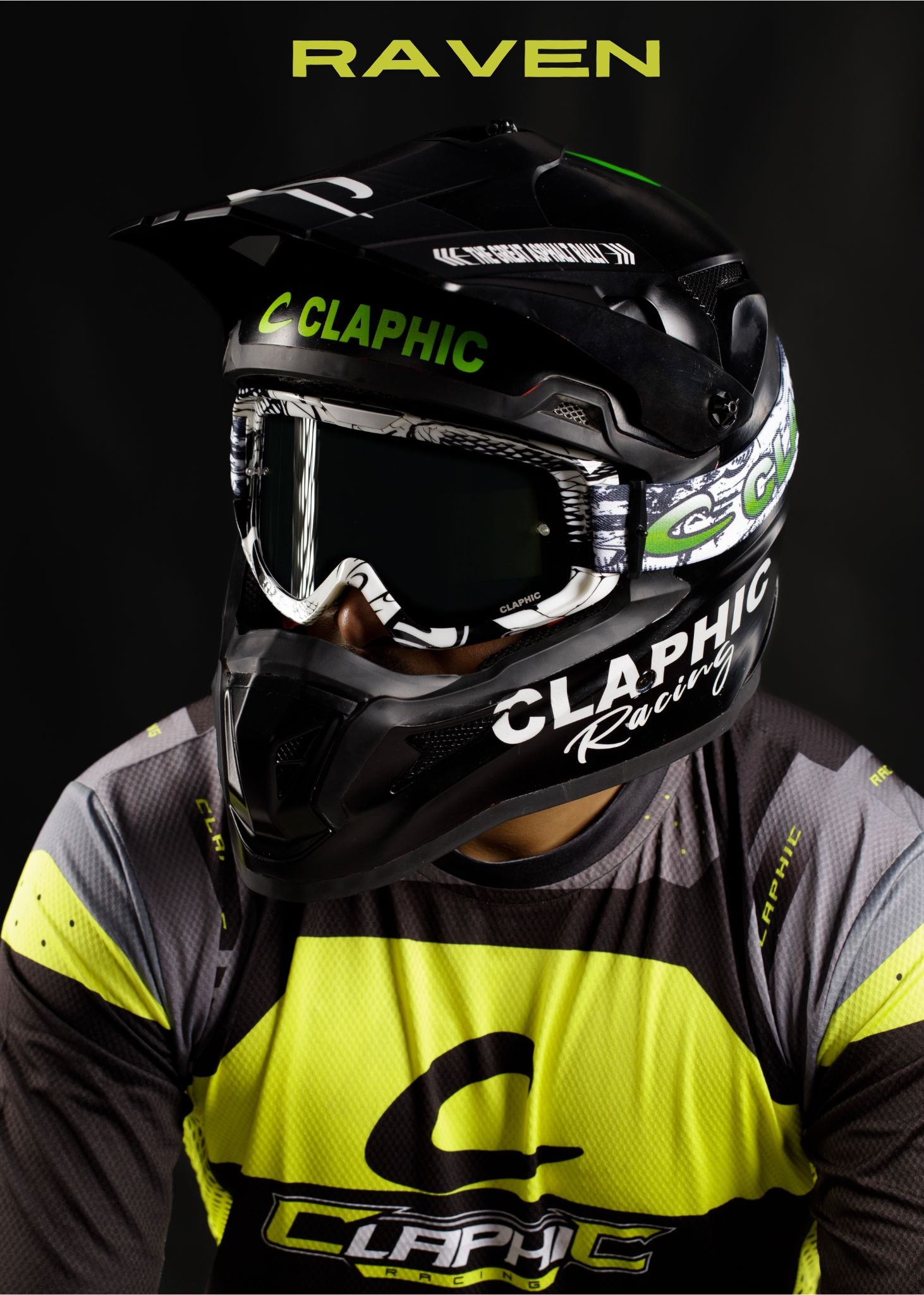 CLAPHIC Raven Smoky Motocross Goggle | Double Layered Anti-Fog, UV400, OTG Fit